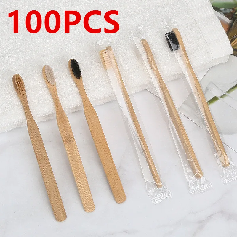 100 Count Bamboo Toothbrush Soft Bristle Eco Friendly Natural Wooden Toothbrushes Vegan Organic Bamboo Travel Tooth Brush