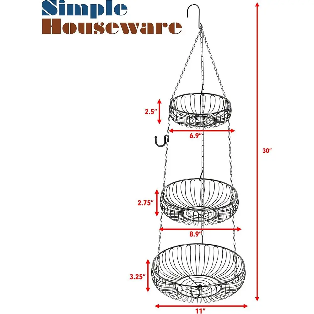 Elegant Black Oblate Metal Hanging Basket, 11x11x30