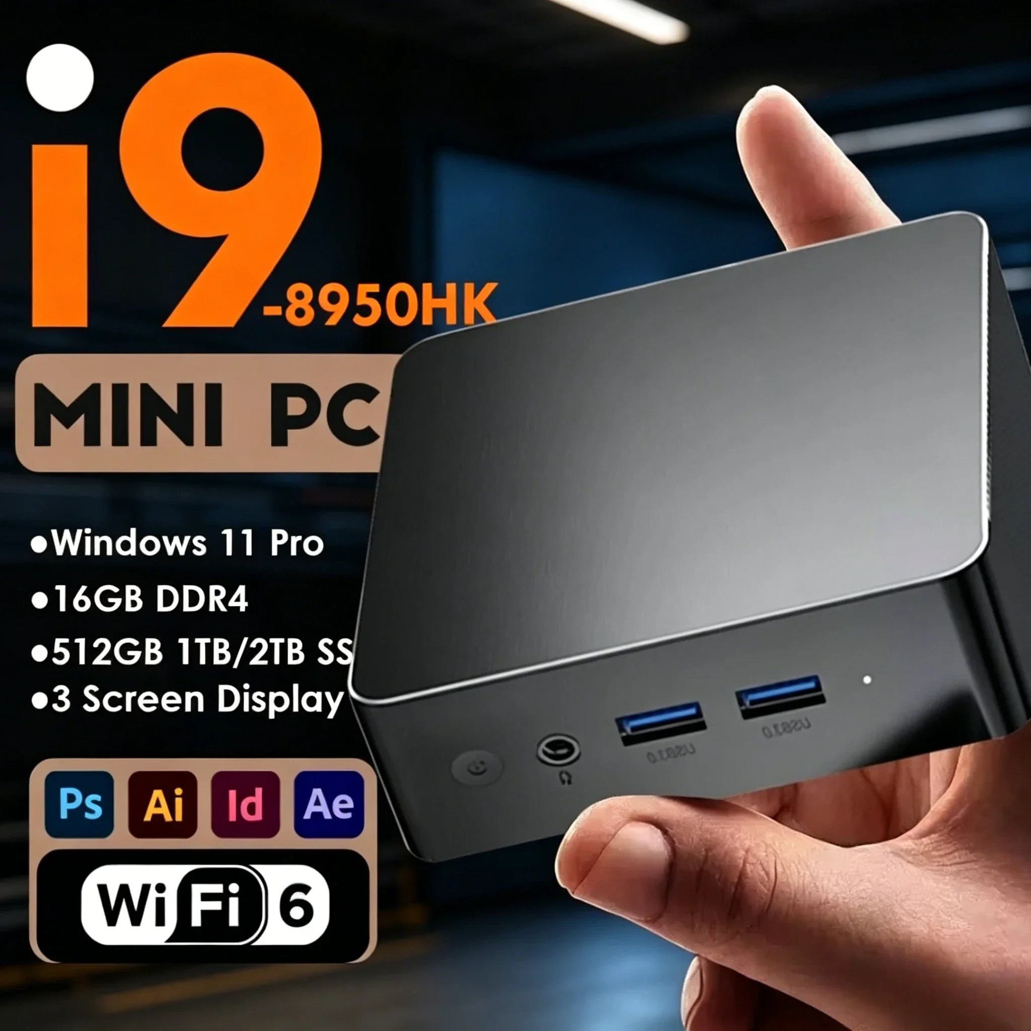 Intel Core i9 8950HK  Mini PC Windows 11 Pro 16GB RAM 1TB SSD PC Gamer Computer Dual WIFI 6 BT5.2 4K HD Mini Gaming Pc Desktop