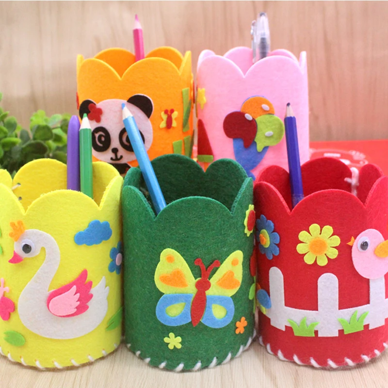 Kids DIY Craft Pencil Holder Handmade Educational Toy Non woven Fabric Pen Container Arts and Crafts Toys Handwork Children Toys