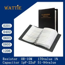 Condensateur de livre de résistance, 2 en 1, livre Smd, 0201, 0402, 0603, 0805, 1206, 0R ~ 10M, 1% résistance, 1pOregon, capacité de 22uf