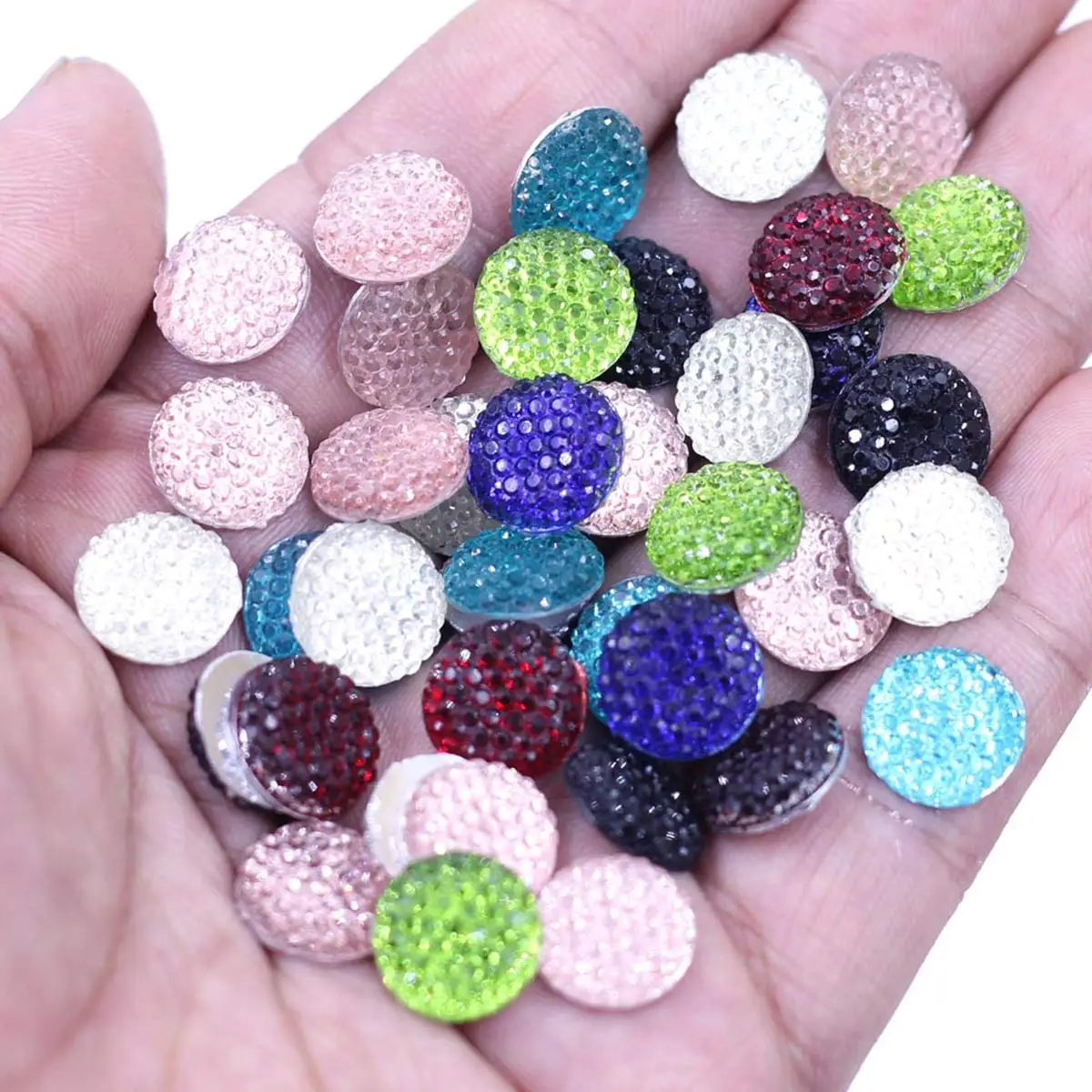 50PCS Mixed Random Color Round Acrylic Cabochons Cameo Flatback 12mm DIY Jewelry Crafts Making Accessories Supplies