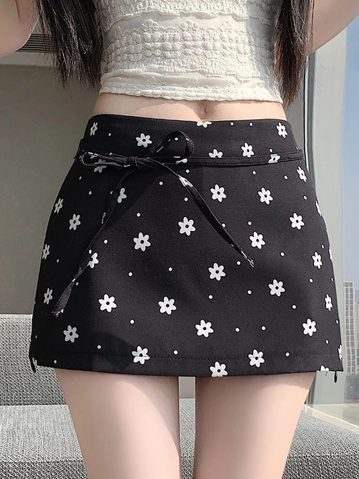 Retro Polka Dot Sash Half Skirt Women's Summer New High Waist Slim Sexy Spicy Girl Versatile A-Line Short Skirt Korean Style