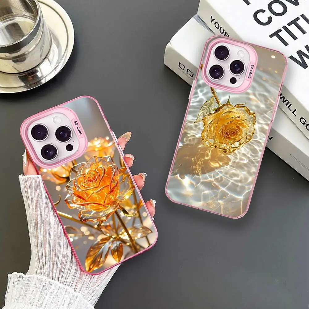 

Beautiful Fancy Golden Rose Phone Case For iPhone 16,15,14,13,12,11,Mini,Pro,MAX Pink Matte Shockproof Cover