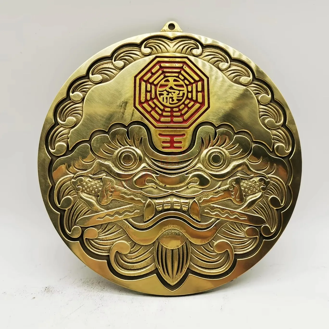 Bronze tiger head lion biting sword, Bagua mascot ornaments, Exquisite beast head eight trigrams mirror