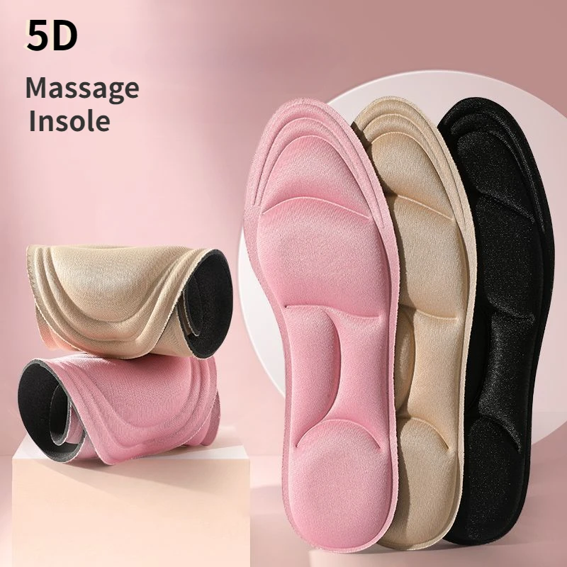 Semelles intérieures 5D respirantes en mousse à mémoire de forme pour femmes, coussinets de chaussures, course à pied, sport, soutien de la voûte plantaire des pieds, fasciite plantaire