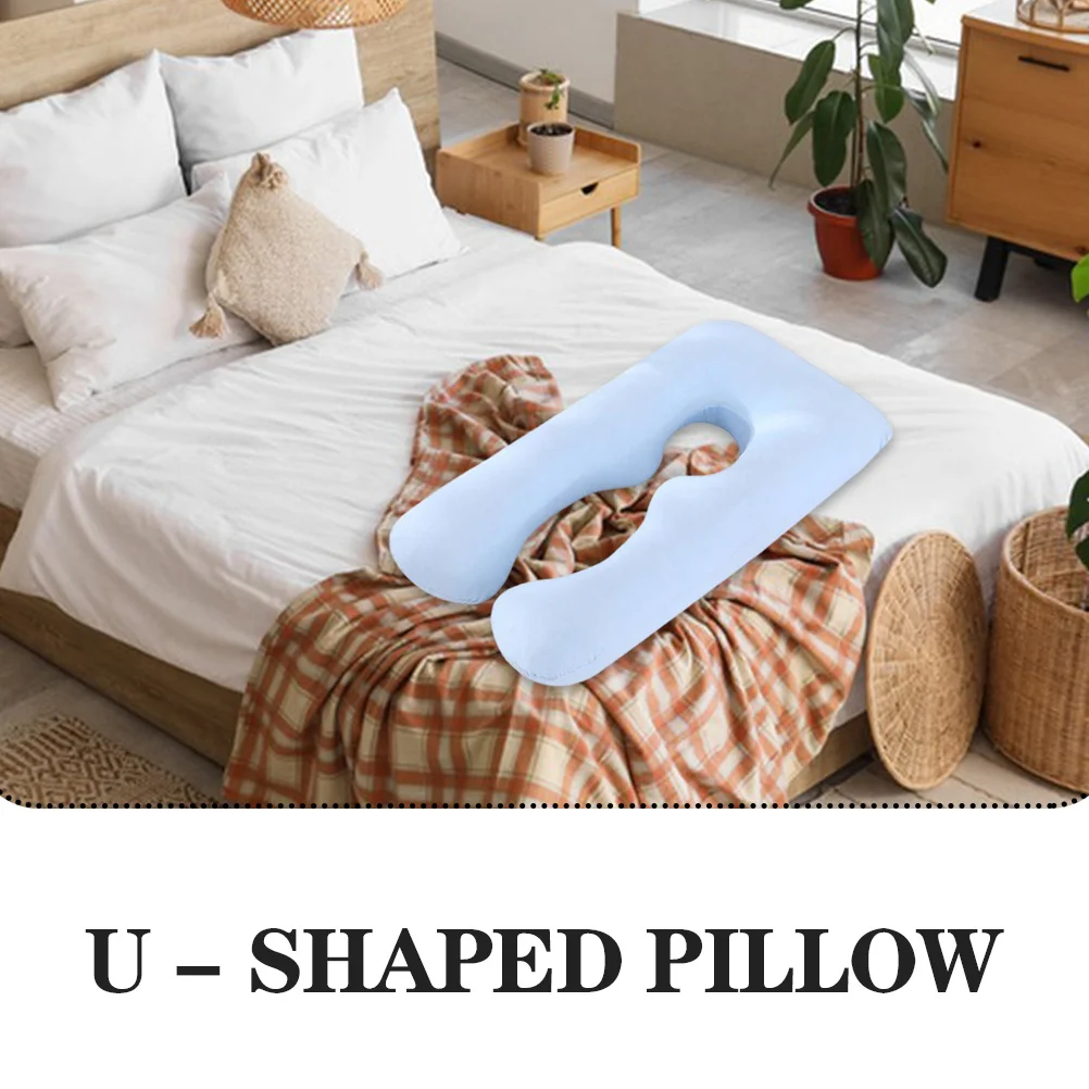 ปลอกหมอนรองครรภ์รูปตัวยู 1 ชิ้น ปลอกหมอนรองตัวยาว สีฟ้า ดีไซน์ซิป ซักได้ เพื่อความสบายในการนอนตะแคง