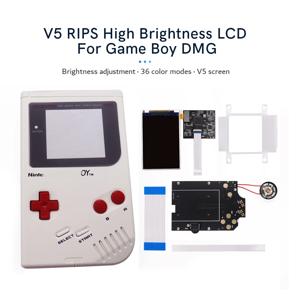 

White Pre-Cut shell +Red Button V5 OSD Color Model Backlight Brightness LCD IPS Screen For Game Boy Classic GBO/DMG