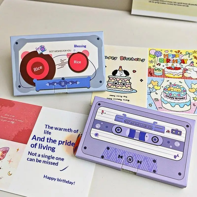 60/300s Recordable Audio Greeting Card Tape Tape Style DIY Audio Message Card For Birthday Anniversary Valentines Holiday Gifts