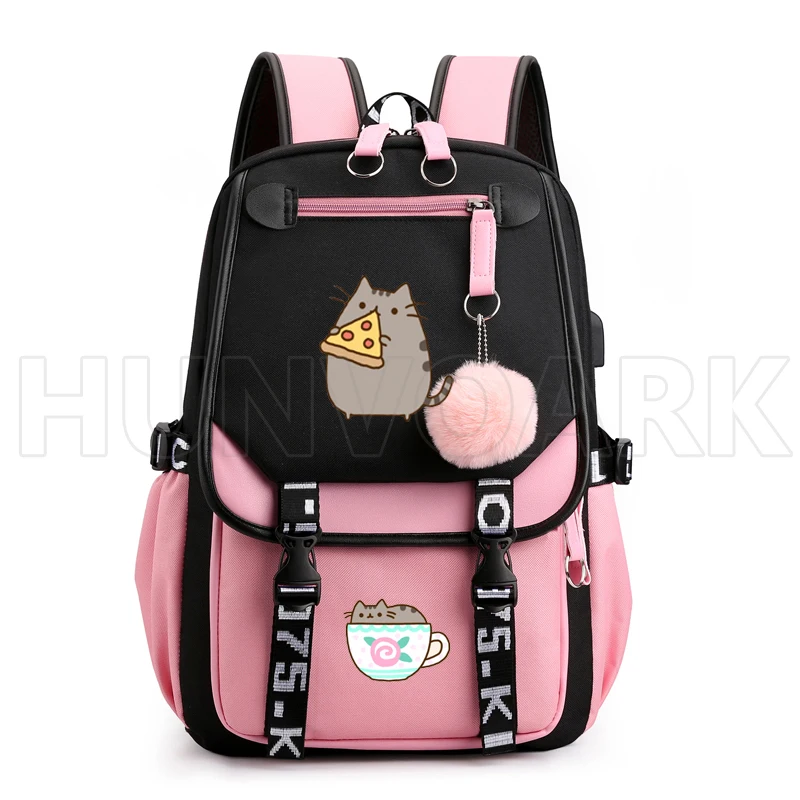 Fat Cat  Backpack 18inch Teenagers Girl Boys USB Charging Laptop School Bags Ball Top Travel Casual Backpack outdoor Mochilas