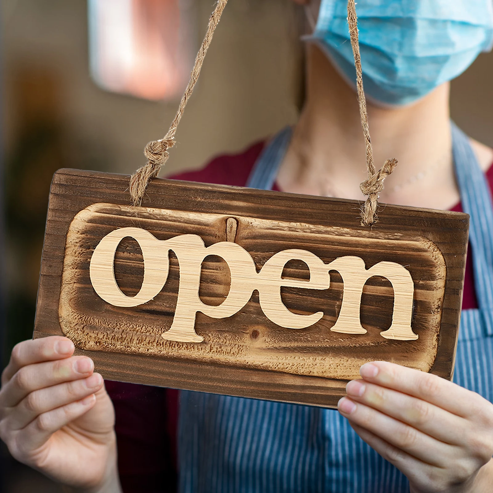 

2Pcs Open Closed Sign Door Hanging Durable Retro Design Bar Cafe Shop Restaurant Decor Wooden Tag Sewing Crafts