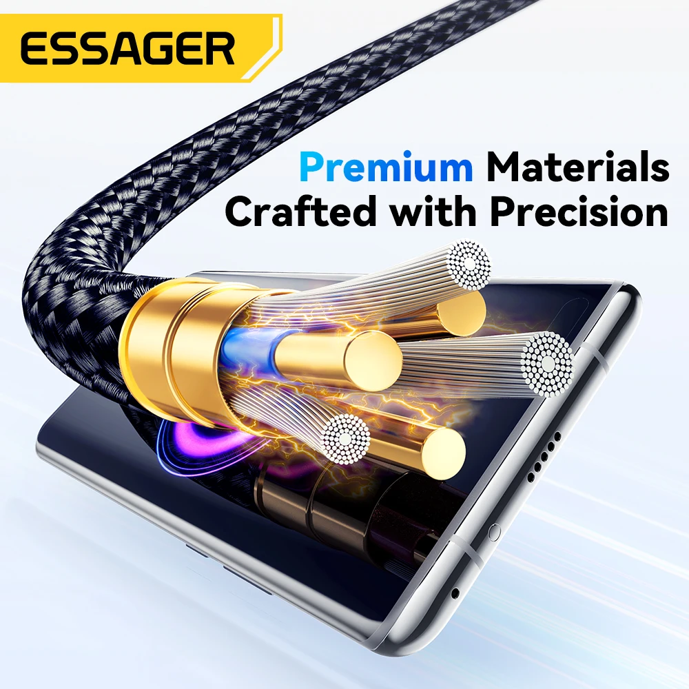 Essager 120 Вт USB-кабель типа C для быстрой зарядки USB C, шнур зарядного устройства для iPhone 15 14 13 12 Huawei со светодиодным цифровым дисплеем