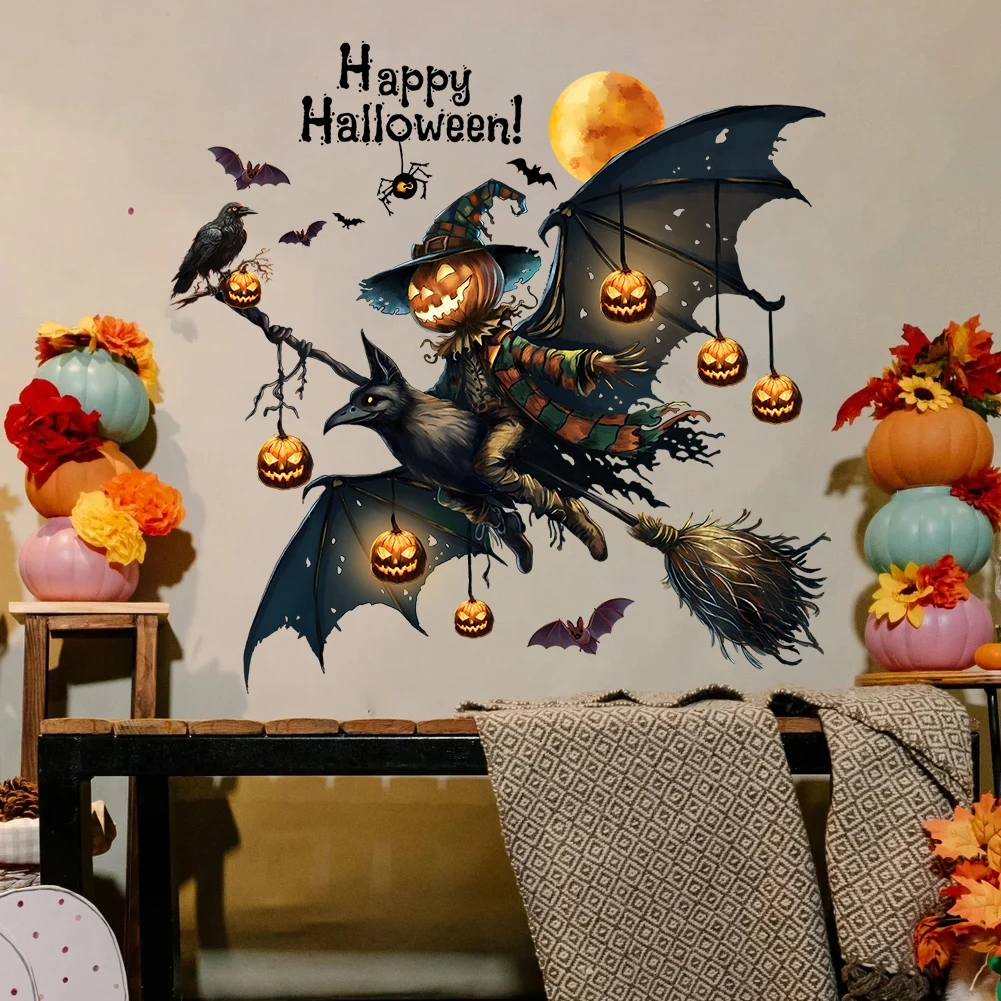 Adesivos de parede de abóbora para Halloween voando são adequados para decoração de casa em quartos infantis e jardins de infância