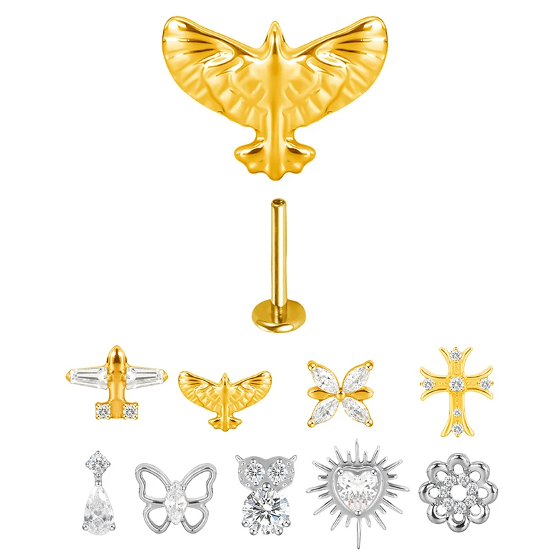 

ASTM F136 Titanium Ear PIERC Airplane pigeon Ear Studs Earrings CZ Paved Top Threaded Labret Stud Tragus Body Piercing Jewelry