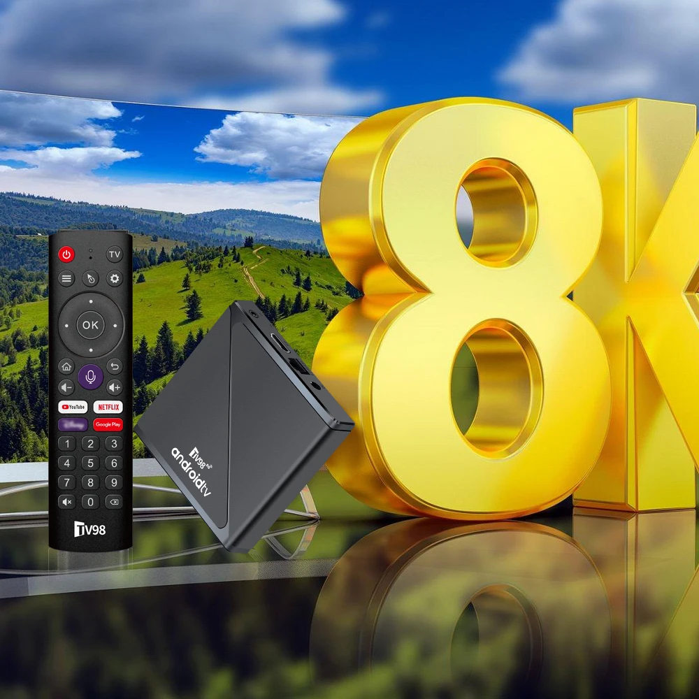 TV98 Androidtv TV Box Android 14 Set Top Box Allwinner H313 8K Vedio فك تشفير 4K HDR 10+ 2.4G 5G Dual WiFi BT 5.0 مشغل الوسائط