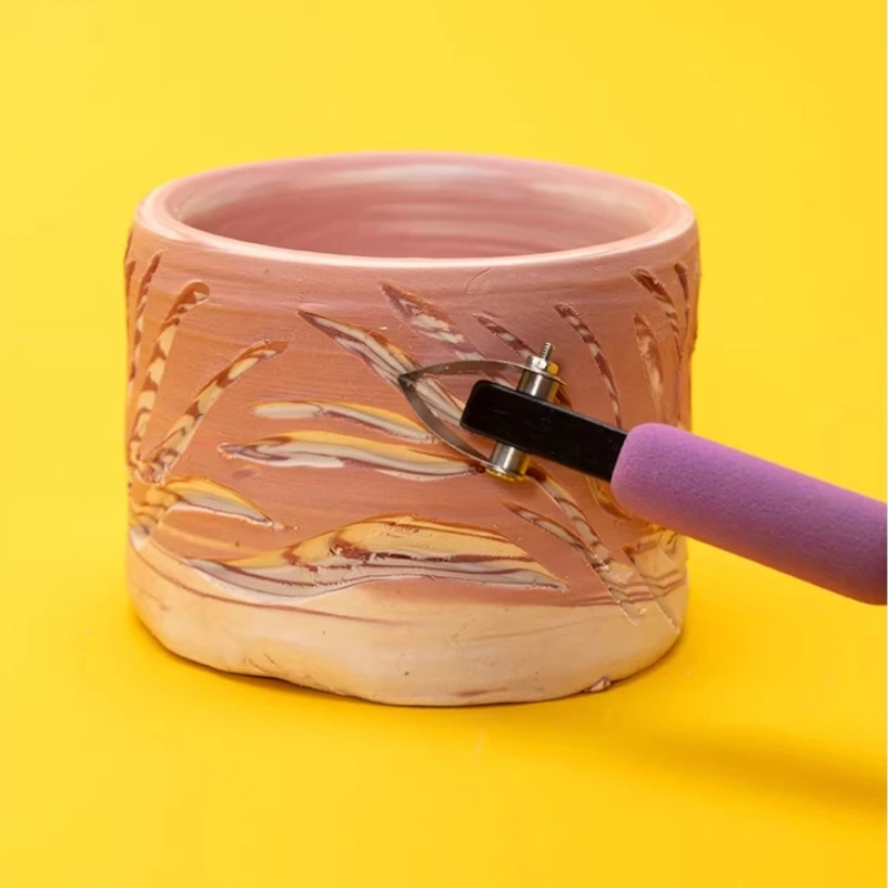 Pottery Texture Carving Tools Multi-angle Rotating Solid Wood Decorative Carving Texture Tools DIY Ceramics Shape Tools