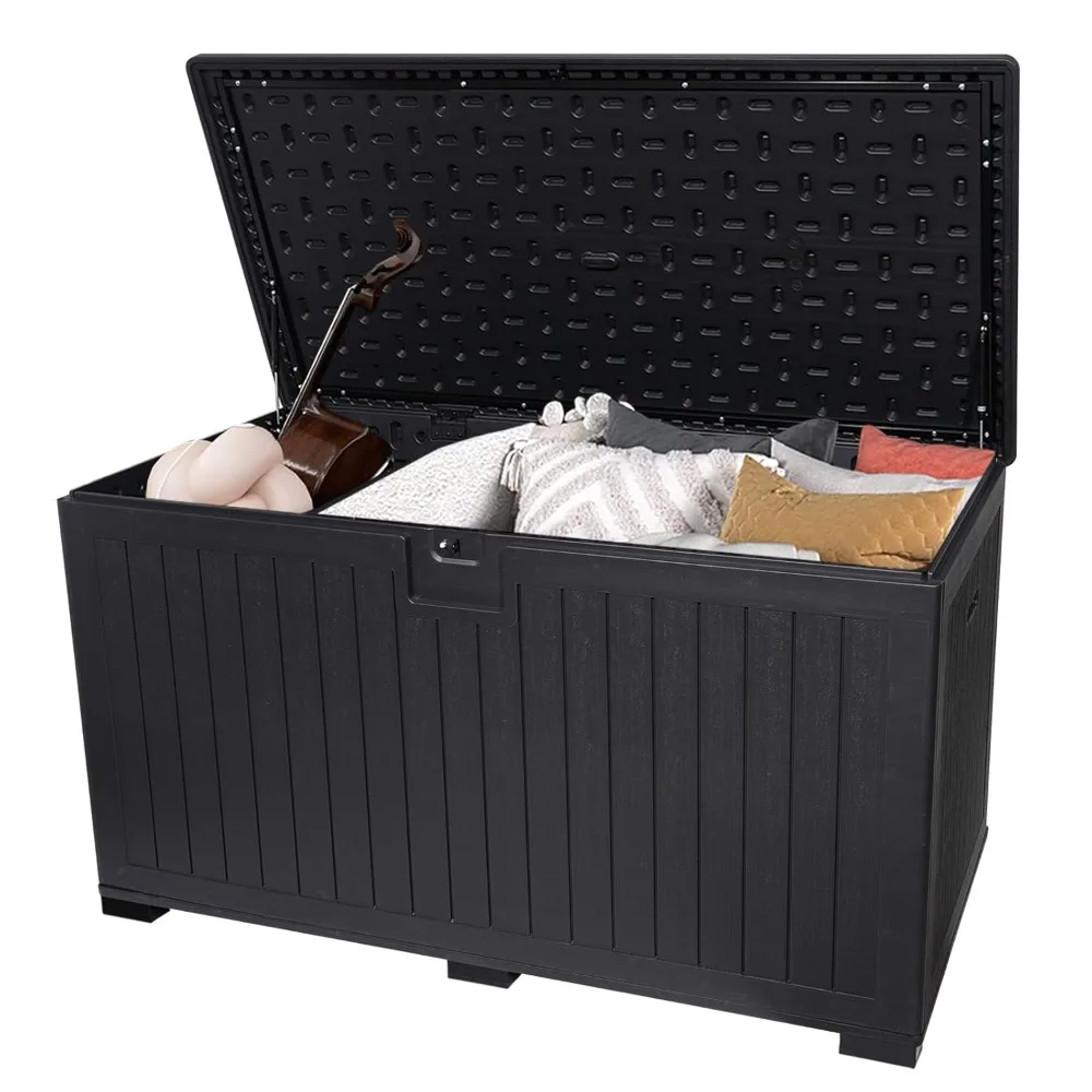

320 Gallon Deck Box Waterproof, Extra Large Outdoor Storage Box Lockable with Divider and Lifter Prevent Water Seeping
