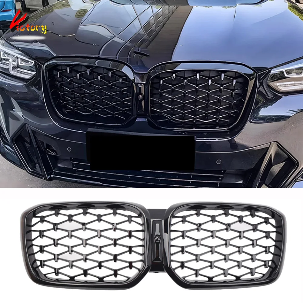 

For BMW X3 X4 G01 G02 LCI 2022-IN Front Grills Diamond Star Kidney Grille Upper Hood Mesh Grid W/ Camera Hole