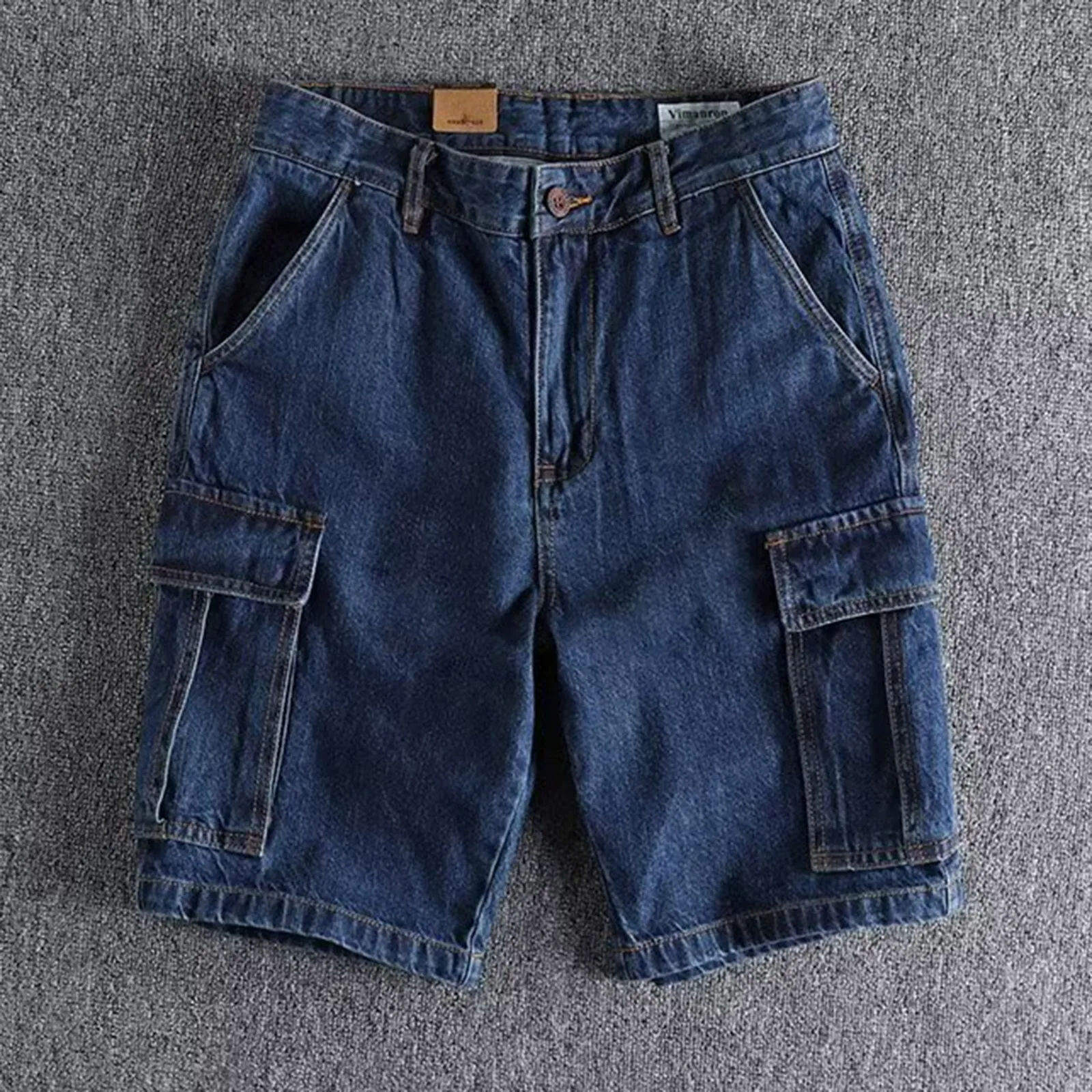 

Men Denim Shorts High Wiast Slim Fit Straight Wide Leg Bottoms Minimalist Style Casual Versatile Outdoor Commuting Shorts