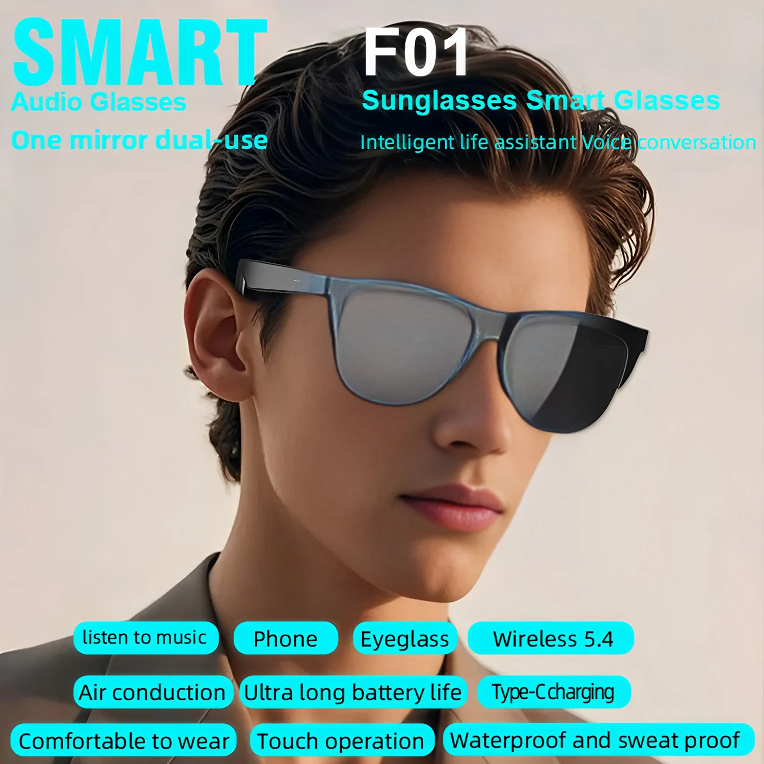 Smart Glasses Music New Bluetooth Call Voice Assistant Touch Control Fashion Sunglasses Outdoor For Men Women