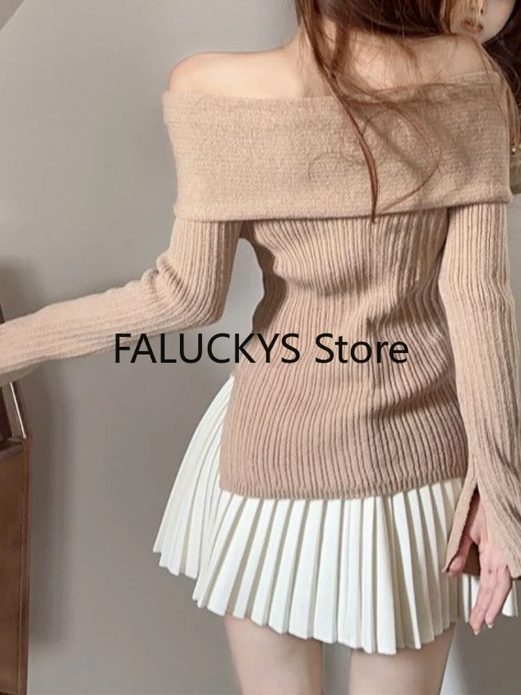 2023 Autumn French Elegant Knitted Sweater Office Lady Casual Long Sleeve Blouse Women Party Sexy Y2K Top Korean Fashion Chic