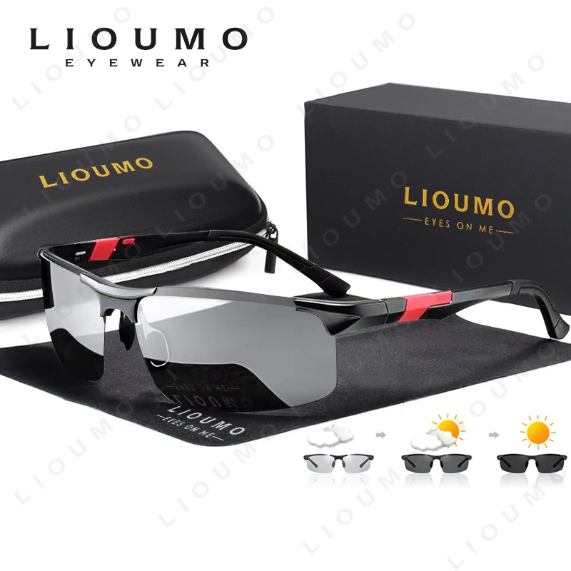 LIOUMO Classic Alloy Square Frame Polarized Sunglasses Man Photochromic Glasses Woman Chameleon Anti-Glare Driving gafas de sol