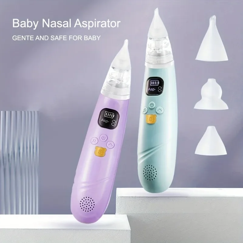 Electric Baby Nose Cleaner with 3 Soft Silicone Tips Adjustable Suction Soothing Music & Lights Infants Kids Nasal Aspirator