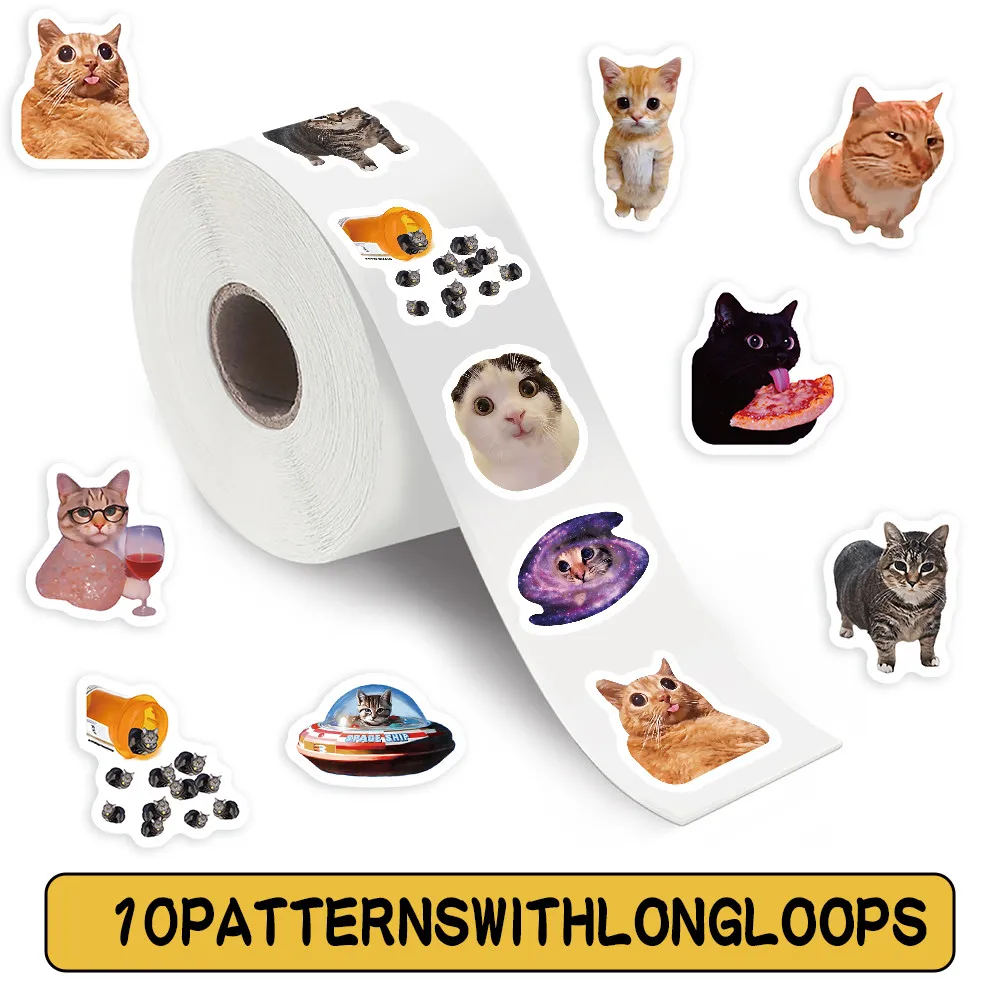 500 قطعة/لفة ملصقات نمط حياة القط الملتوية - ديكور مشهد لعوب للأمتعة والعناصر اليومية LanLanStickersWorld Store