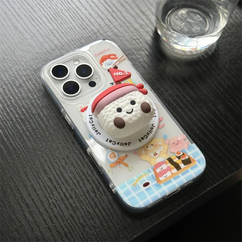 เคสโทรศัพท์แม่เหล็กแบบซูชิเกาหลีน่ารัก สำหรับ iPhone 17 Pro 14 15 16 Pro Max พร้อมขาตั้ง Magsafe เคสคาวาอี้ 17Pro Capa