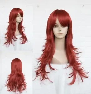 Women Female Red Long Natural Wave Whole Head Cover Wig