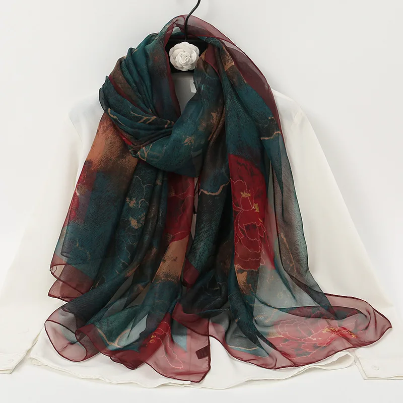 New Women Chiffon Scarf Summer Soft Floral Print Sunscreen Beach Scarves Thin Foulard Viscose Autumn Fashion Female Wrap Shawls