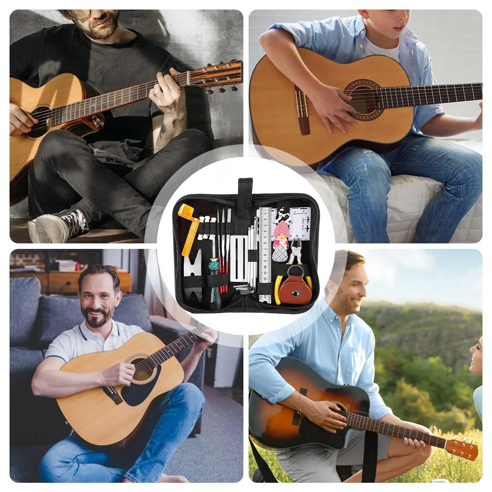 Guitar Setup Kit With Files Hex Wrenches Ruler Screwdriver Acoustic Guitar Accessories Set For Beginners Players Luthiers Home