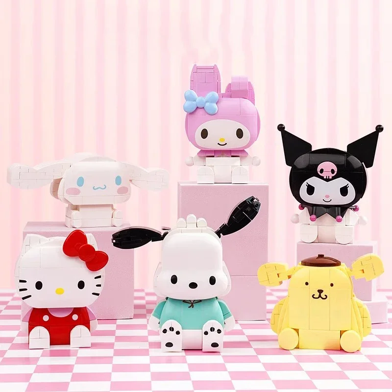 Cute Keeppley Sanrio Building Blocks Hello Kitty Kuromi Pochacco 3D Puzzle Assembled Cinnamoroll Model Brick Toys For Kids Gift