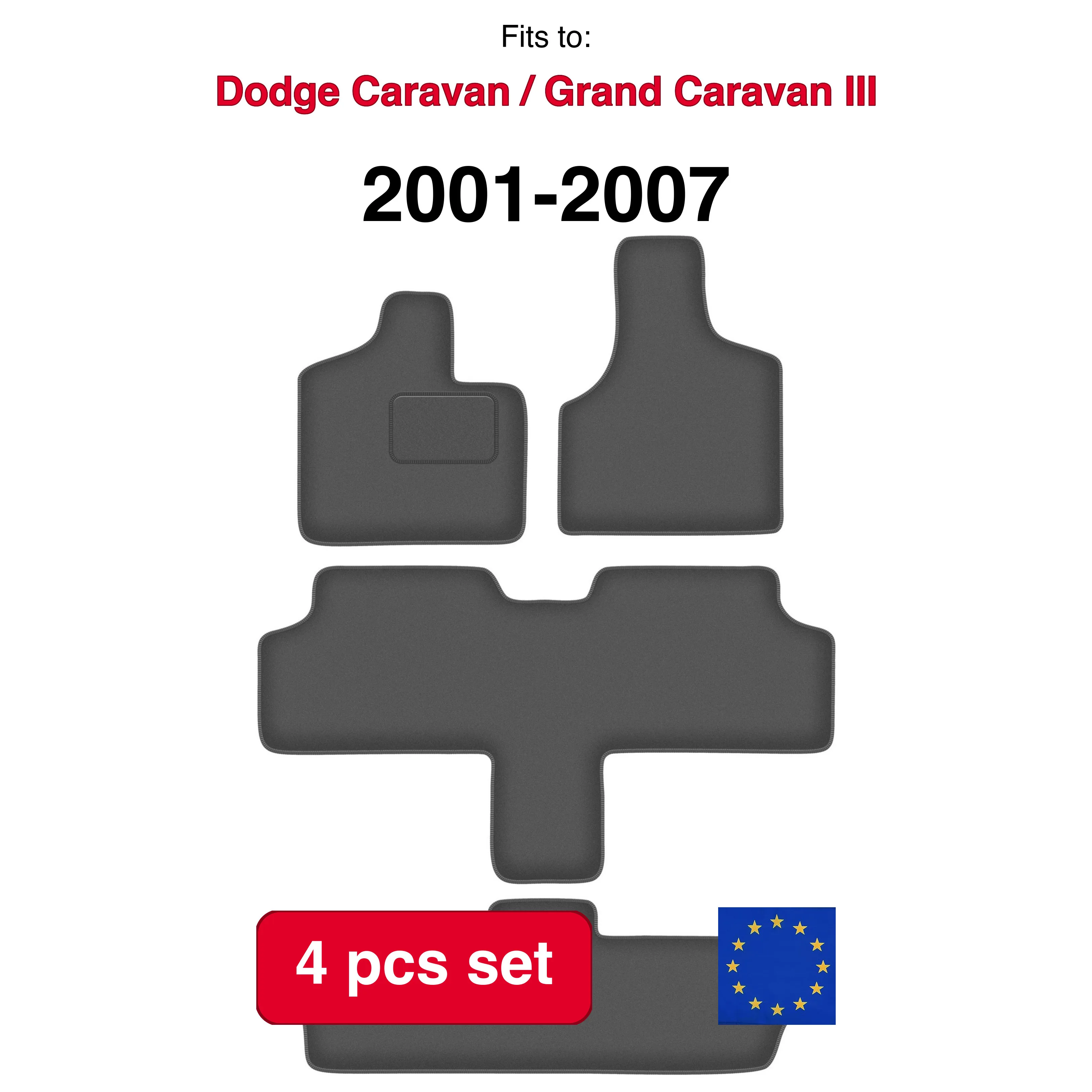 Image of Velour-Automatten für Chrysler Voyager III 7-Sitzer (2001–2007) – Graphit (4 Stück), passgenaues Automattenset