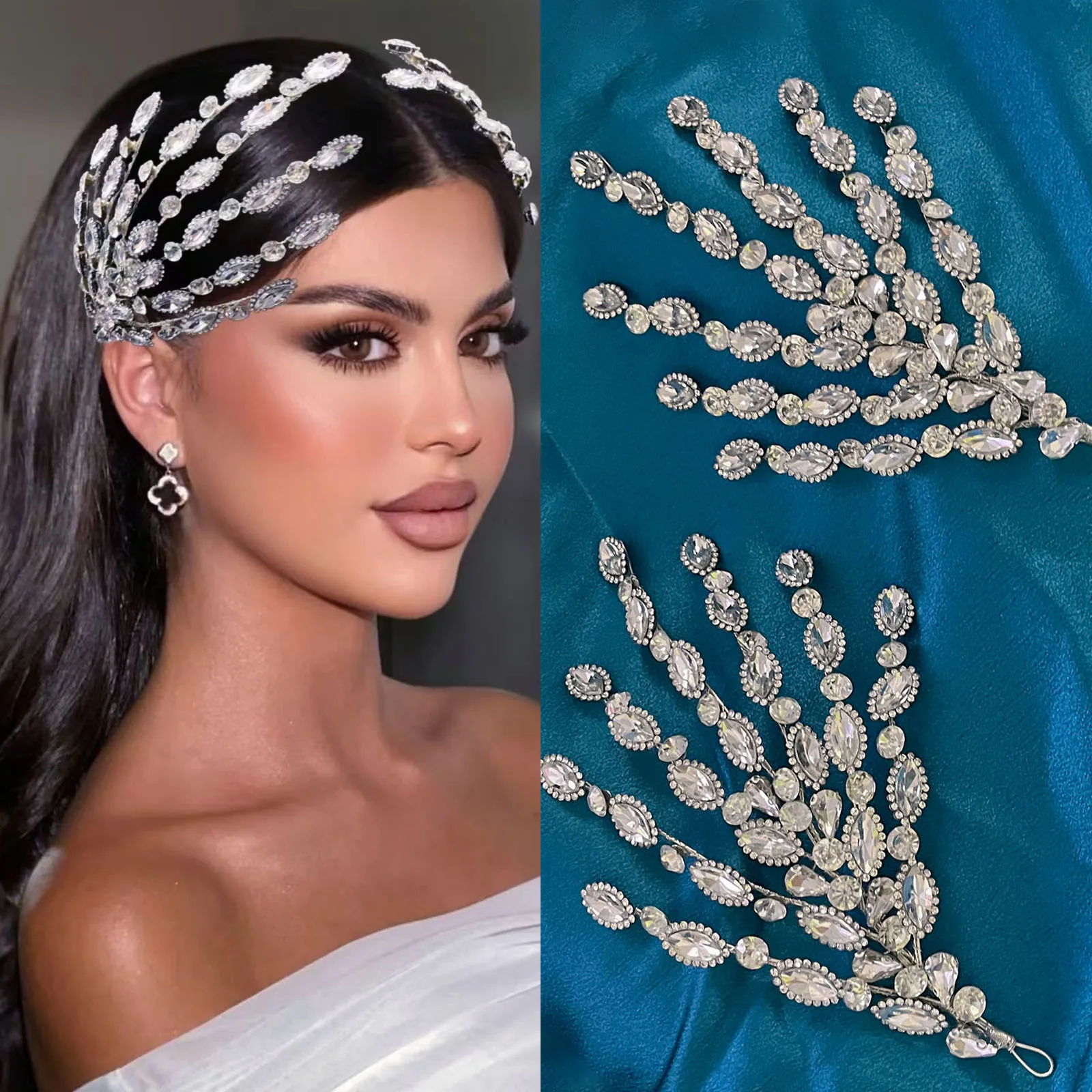 

DZ198 Luxury Rhinestone Bridal Tiaras Wedding Headdress Women Side Headband Handmade Women Hair Accessories Sparkling Headwear