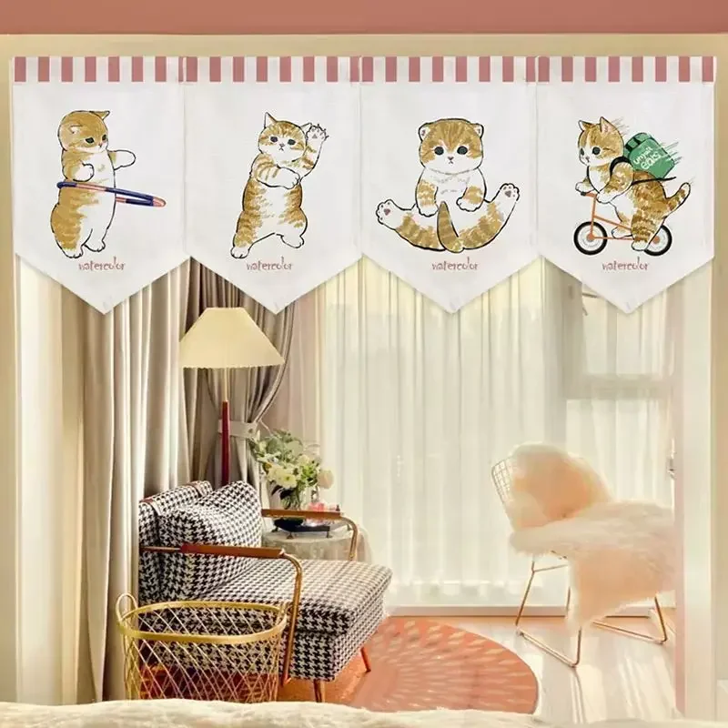 VIKAMA Healing Watercolor Cat Cover Curtain Soft Cute Cat Print Storage Rack Dust Cover Curtain Kitchen Window Home Decor