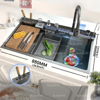 Évier de cuisine en acier inoxydable avec cascade, très grand bol unique, affichage numérique, éviers multifonctionnels pour la vaisselle 6