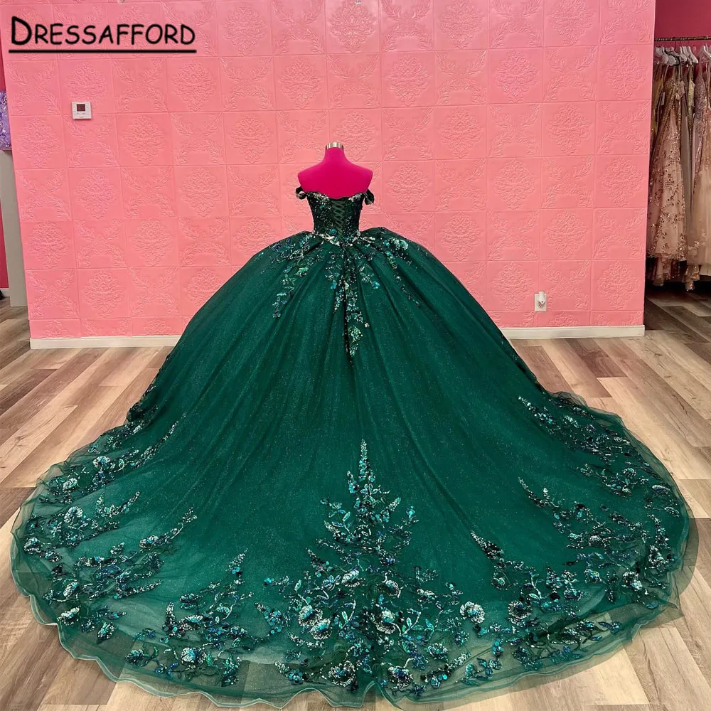 Green Beading Princess Ball Gown 15 Year Old Girls Quinceanera Dresses Luxury Appliques Vestidos De 15 Años