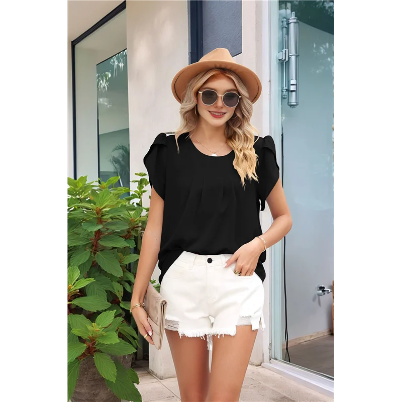 

AOAO-Womens Plus Size Tops Dressy Casual Summer Chiffon Blouses Short Sleeve Dress Shirts Business Loose Fit Tunics