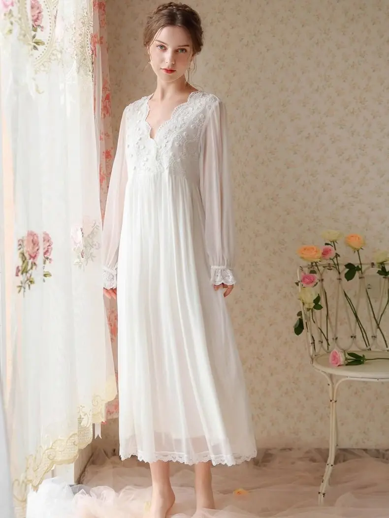 

Весенне-летние пижамы в дворцовом стиле в корейском стиле, сексуальная французская сетчатая кружевная фея, домашняя одежда, ночная рубашка для сна, женская пижама для девочек