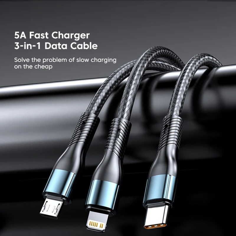

USBC Data Cable 3 In 1 120W 6A Type C Super Fast Charging Cable