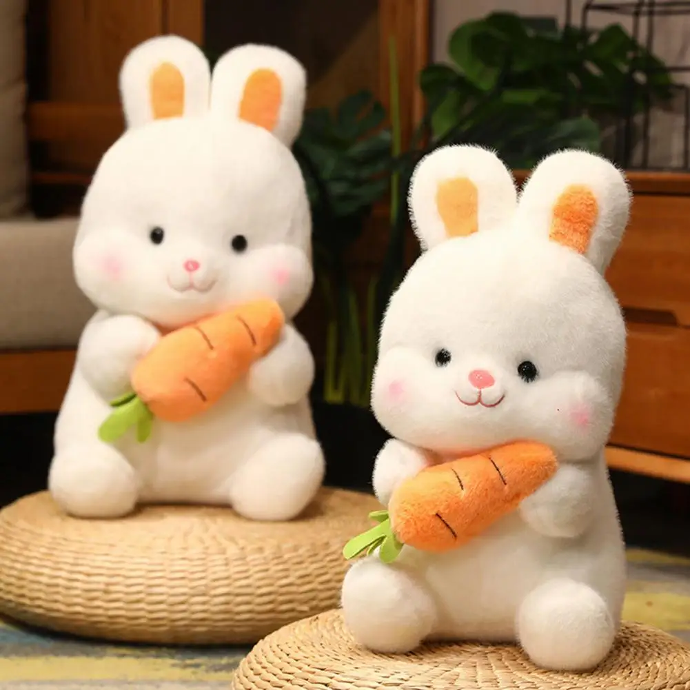 Companion Throw Pillow Rabbit Plush Doll Soft Bunny Plush Toy with Carrot Ornament Adorable Easter for Kids for Cuddling