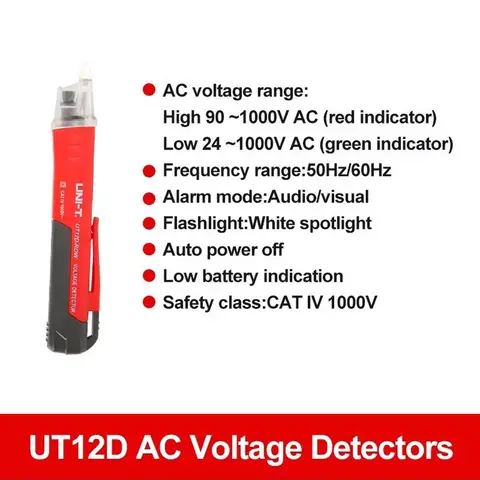UNI-T Non-contact AC Voltage Detector Meters UT12D UT12M UT12E 24V-1000V Indicator Pen Socket Voltmeter Tester Electrical Tool