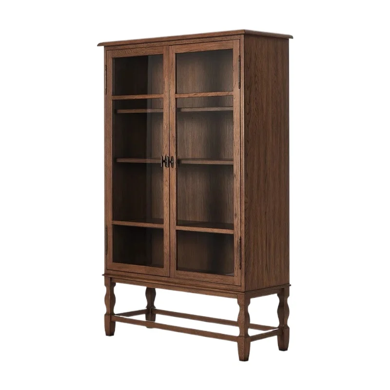 American retro floor-to-ceiling bookshelf, French solid wood bookcase, bookcase display case