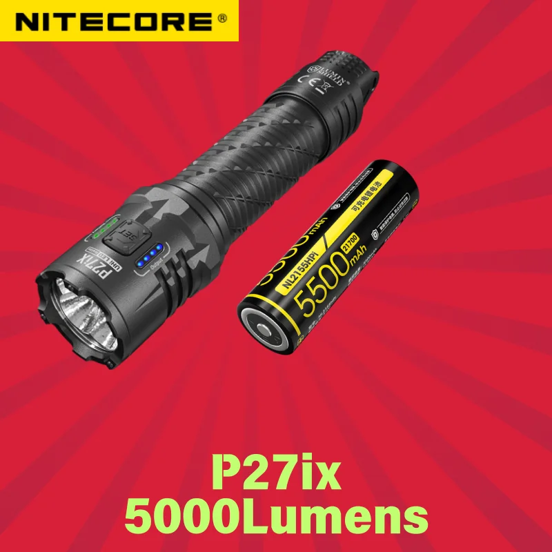 NITECORE P27iX 5000 Lumens Tactical Flashlight Customizable Variable Beam Pattern Military USB-C Troch Light with Li-ion Battery