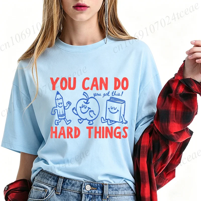 You Can Do Hard Things Shirts for Women Cute Retro T-Shirts Motivational Teacher Women's T-Shirts Summer Fashion Tee Shirts Tops