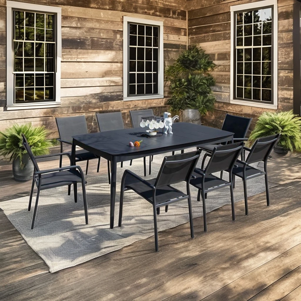 9-Piece Outdoor Patio Dining Set Extending Table and Frame Garden Furniture for Courtyard Apartment Home or Office Use