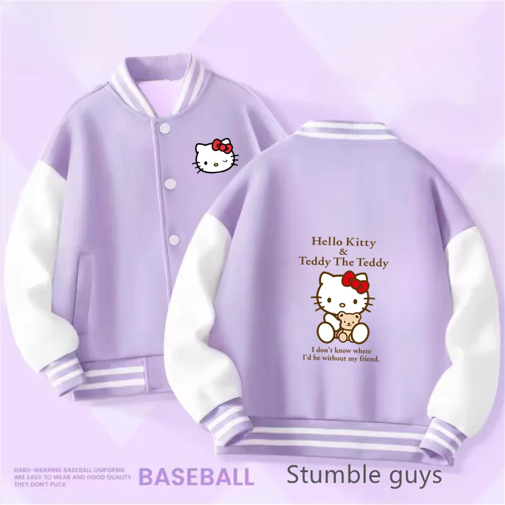 Kawaii Anime Hello Kitty Cute Cartoon Boys Clothes Girls Baseball Uniform Spring Autumn Hoodies Kids Tops Pokemoned Jacket