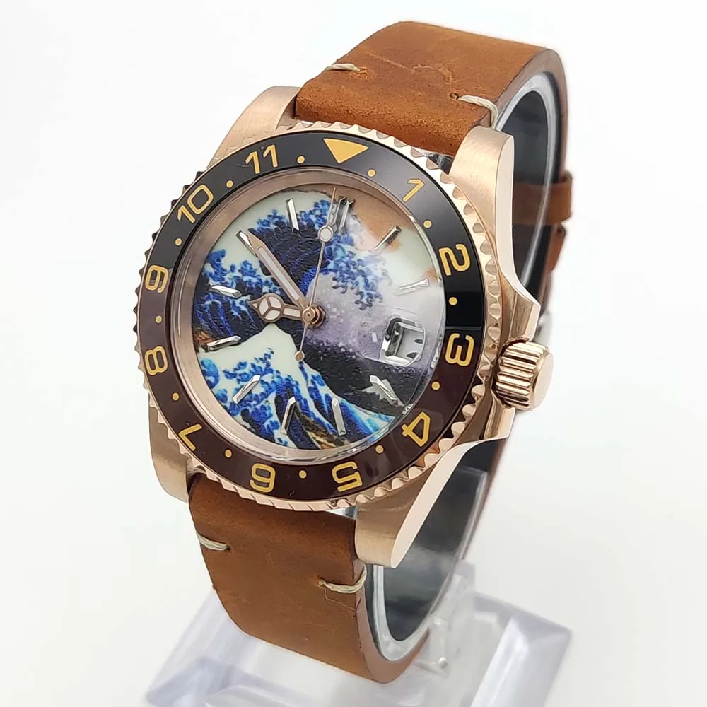 Luxury Kanagawa Luminous Dial Men's Watch Rose Gold Case 40mm Aseptic NH35 Self-Winding Movement Sapphire Glass Watch