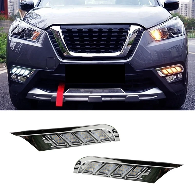 

LED Daytime Running Lights For Nissan Kicks 2017-2020 White DRL & Amber Turn Signal Lights Fog Lights